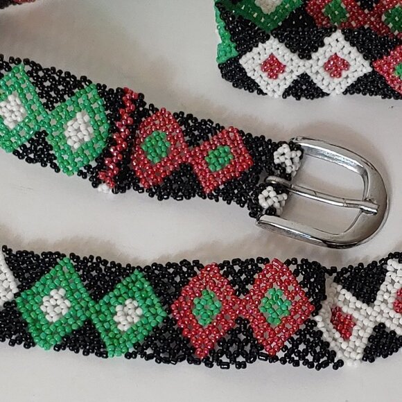 Beaded Belt Tribal‎ Native Southwestern Boho Diamond Snake Handmade Vintage main image 6